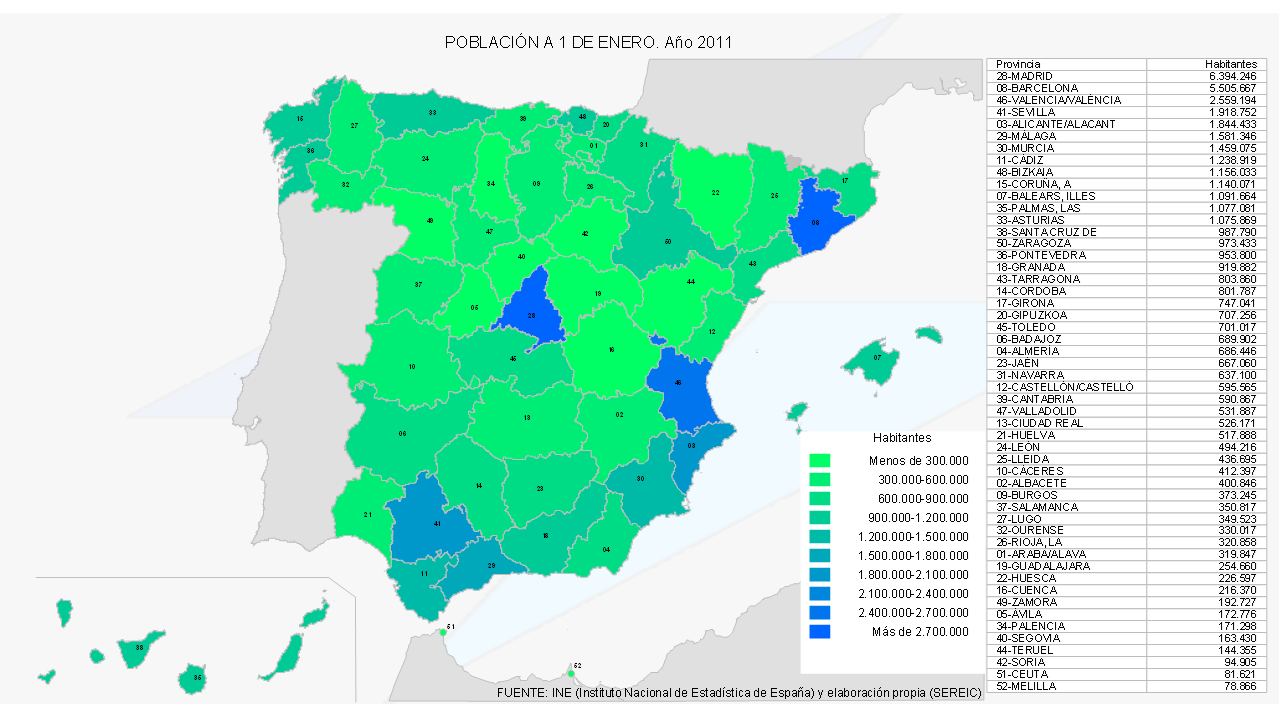 Poblacion Provincias España INE 02011